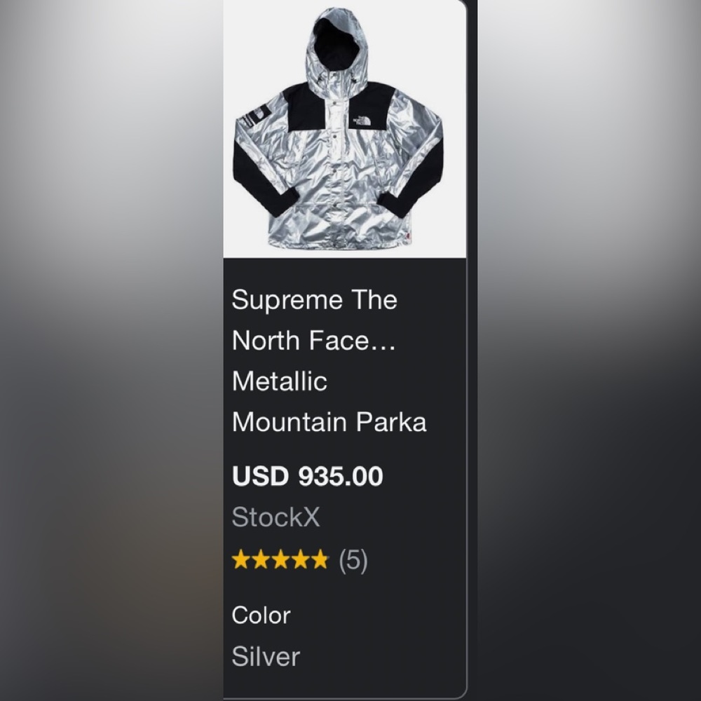 THE NORTH FACE SUPREME METALLIC MOUNTAIN PARKA JACKET like new, I accept offers